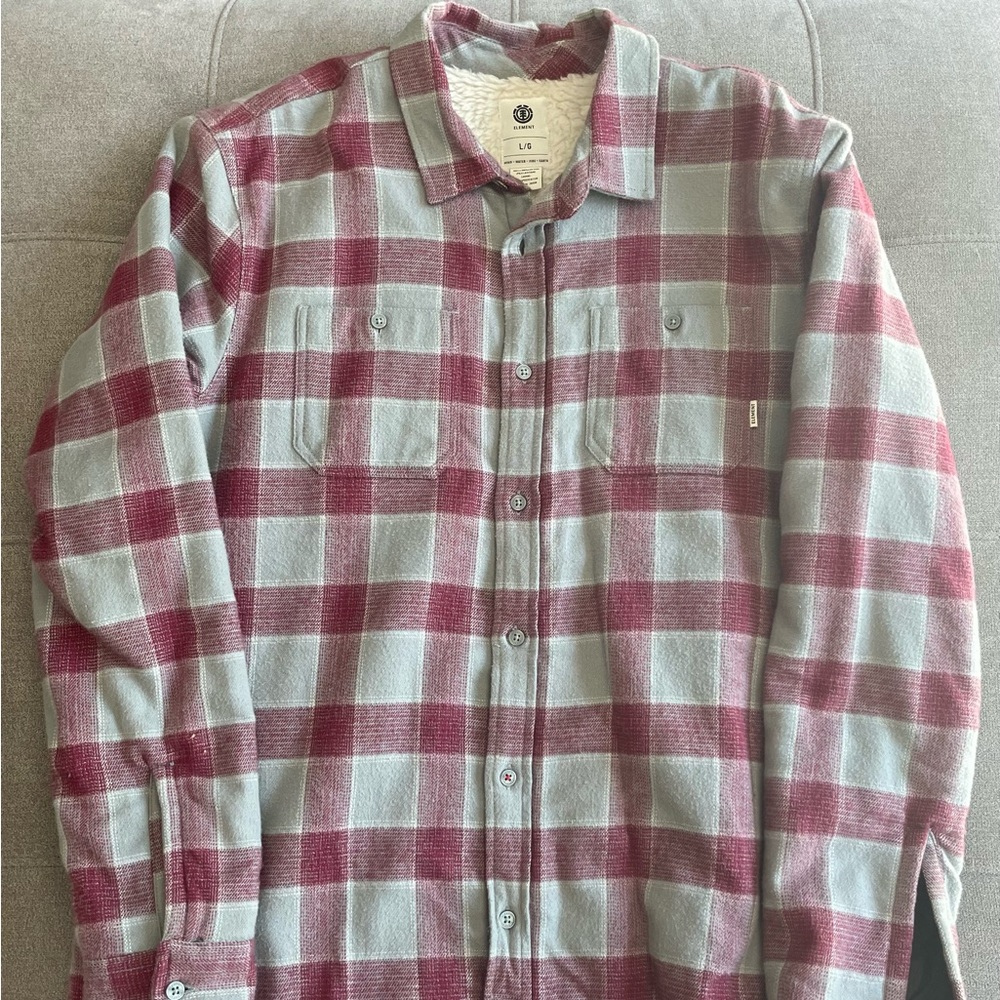Mens Element Flannel Fleece Lined Button Down Jacket Size L